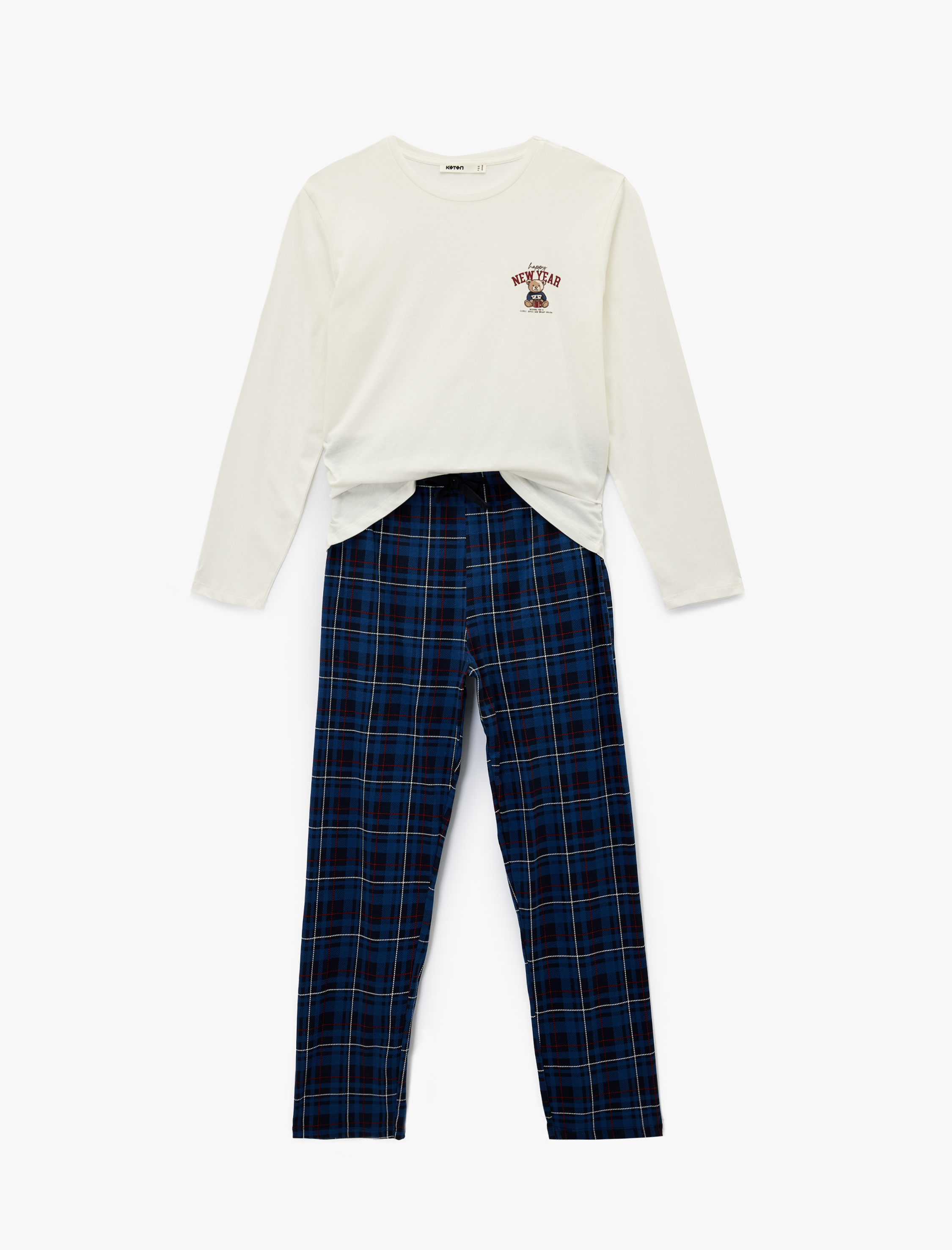   Pamuklu Uzun Kollu Rahat Kalıp Yılbaşı Temalı Örme Pijama Takımı