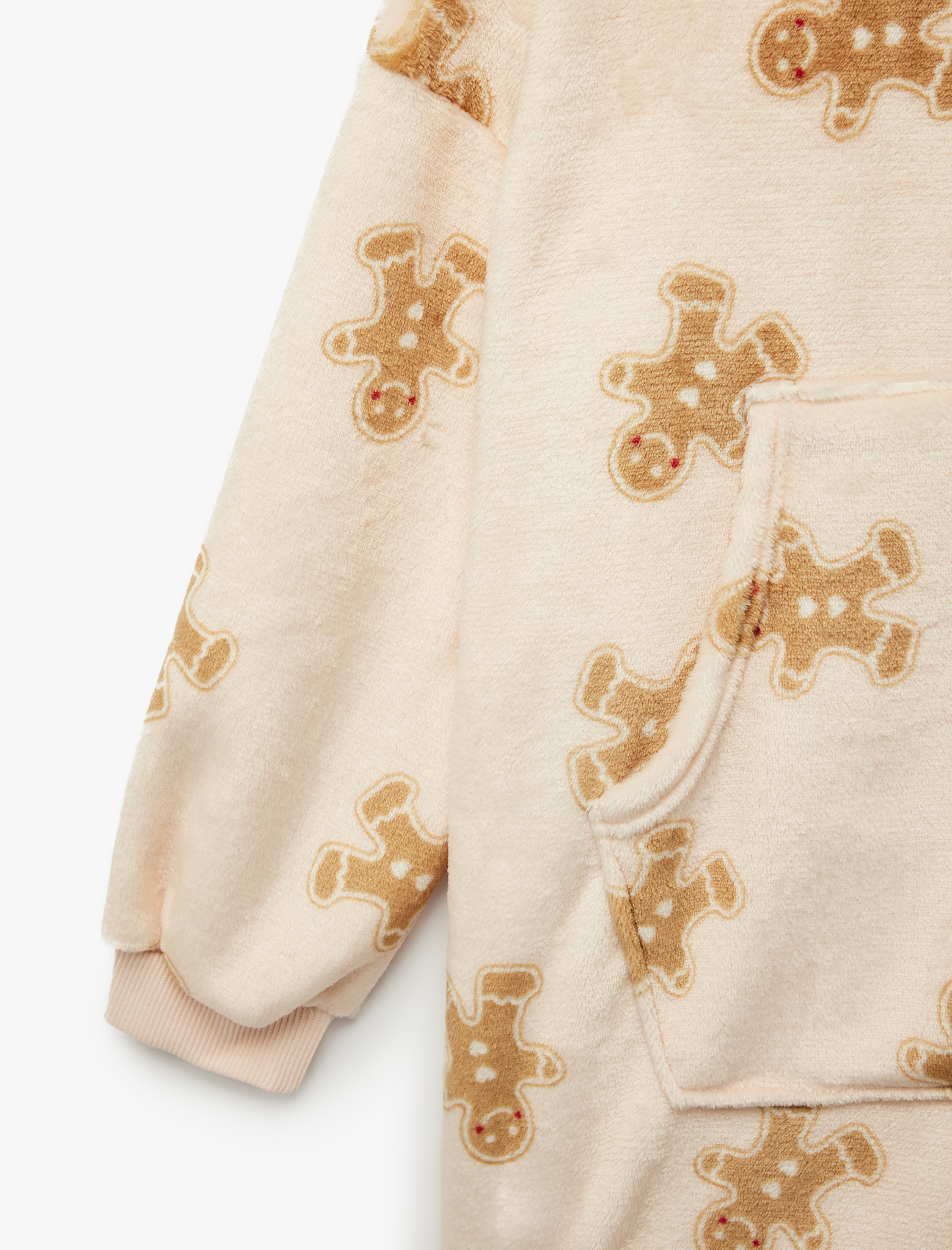  Kız Çocuk Kurabiye Adam Baskılı Uzun Kollu Oversize Kapşonlu Sabahlık