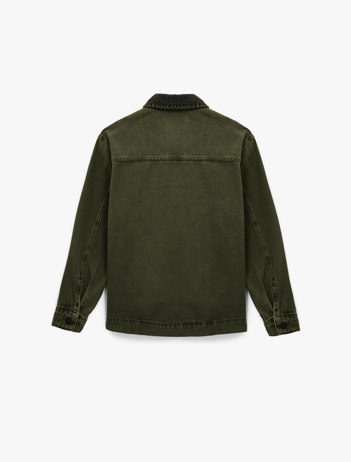  Rahat Kalıp Düğmeli Cepli Gömlek Yaka Jean Ceket