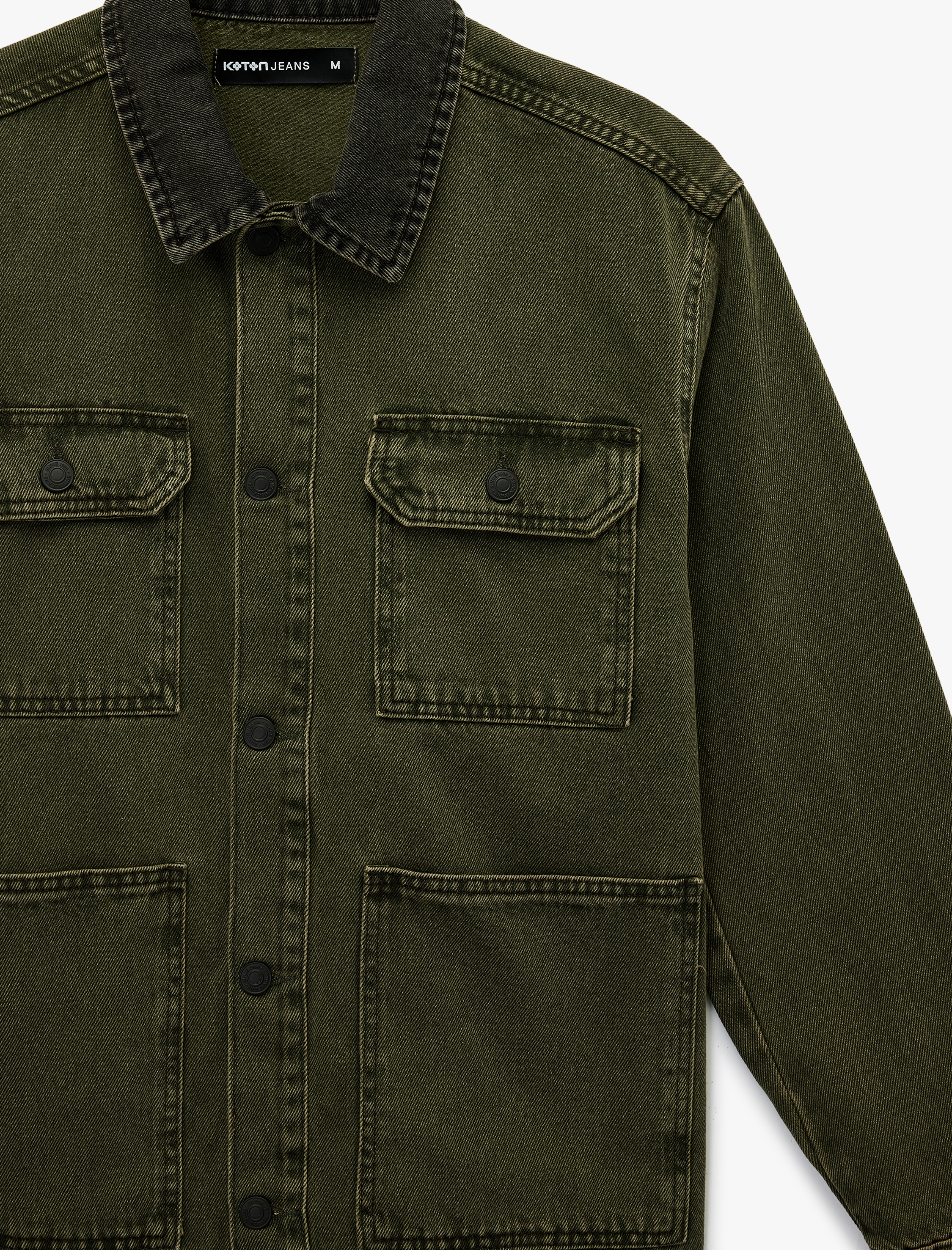   Rahat Kalıp Düğmeli Cepli Gömlek Yaka Jean Ceket