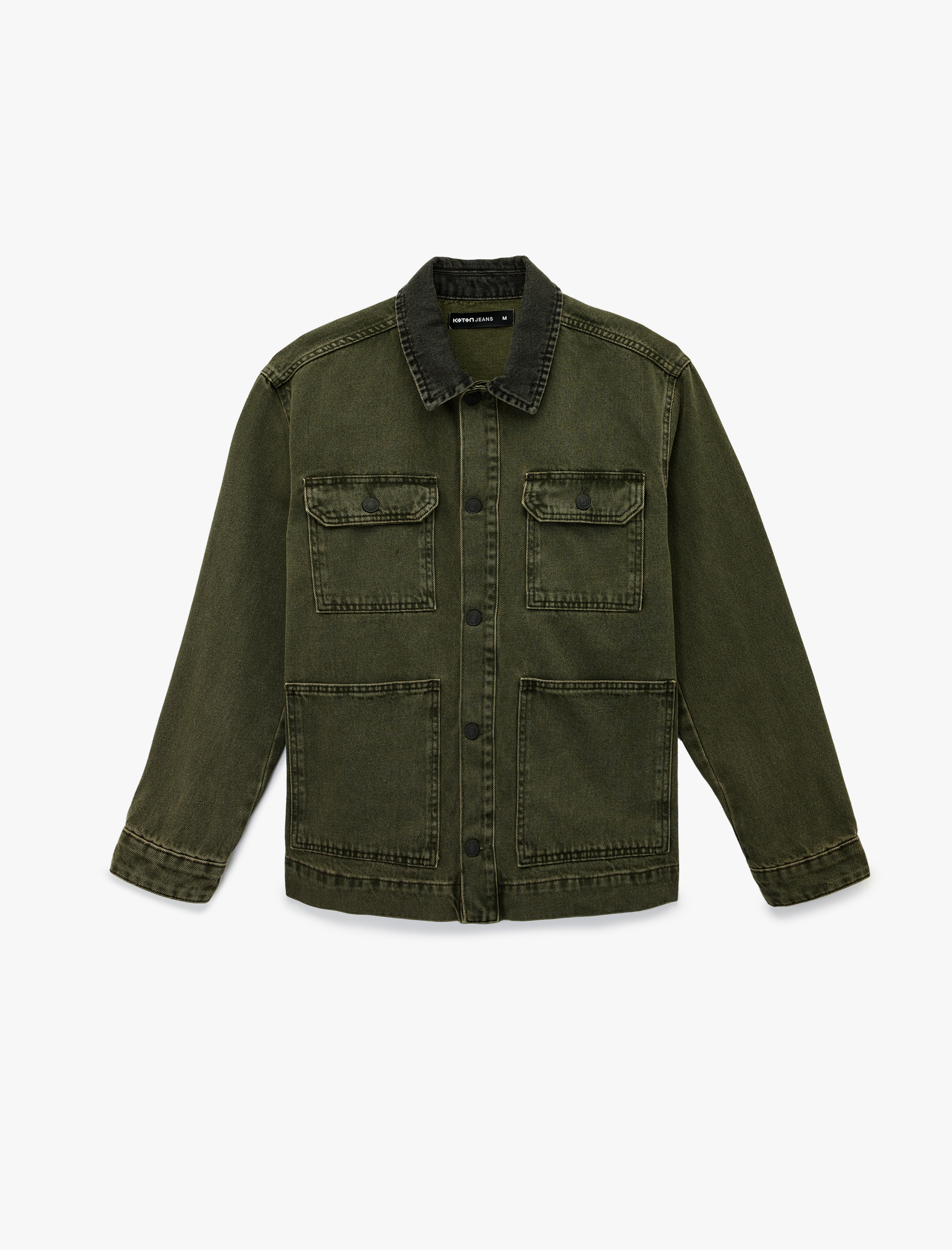   Rahat Kalıp Düğmeli Cepli Gömlek Yaka Jean Ceket