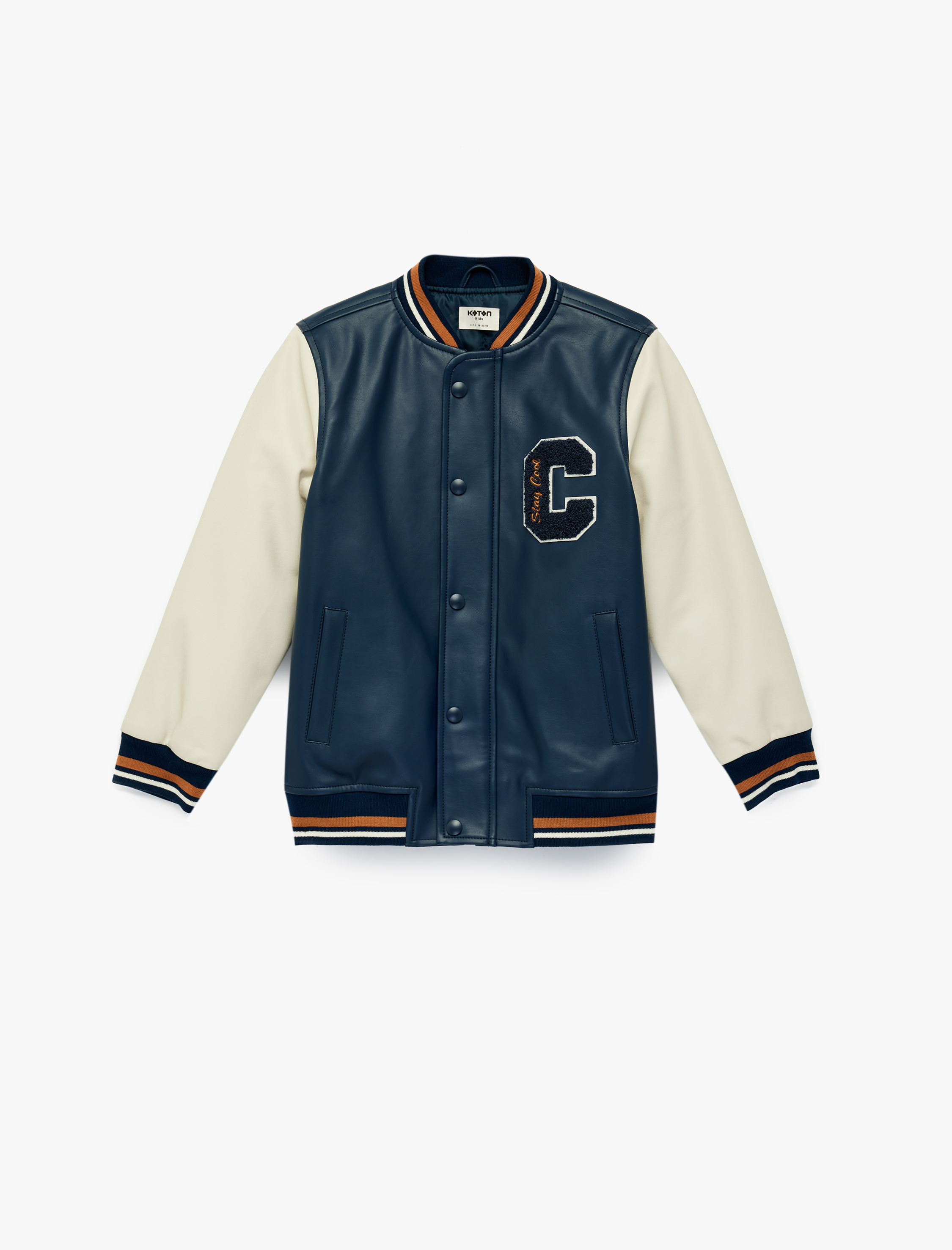  Erkek Çocuk Uzun Kollu Bisiklet Yaka Fermuar Detaylı Suni Deri Kolej Ceket