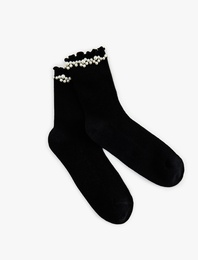 Pamuklu İnci Detaylı Soket Çorap