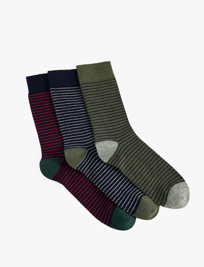 Erkek Çok Renkli Çizgili Pamuklu 3'lü Soket Çorap Seti