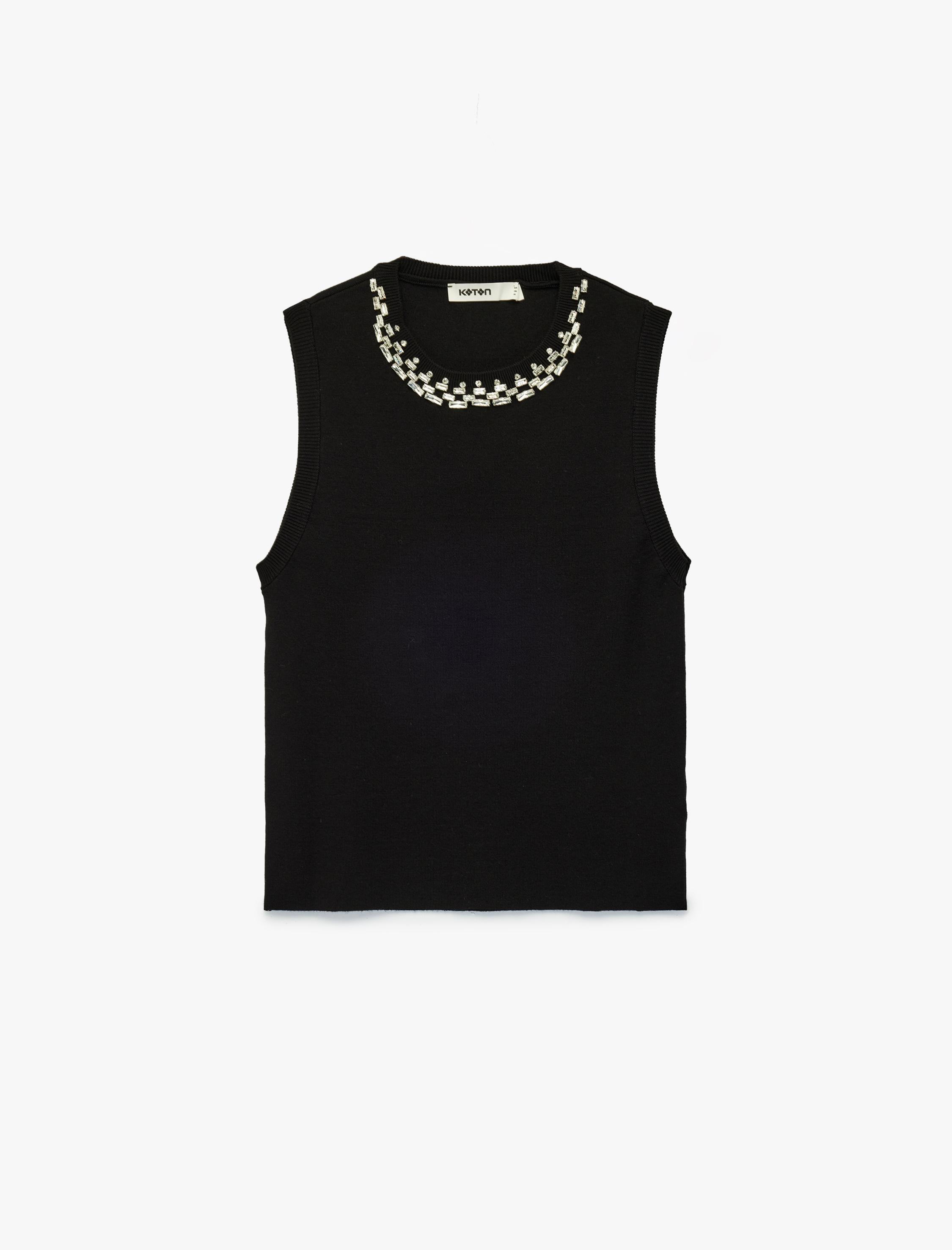   Bisiklet Yaka Kolsuz Taşlı Triko Bluz