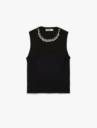 Bisiklet Yaka Kolsuz Taşlı Triko Bluz