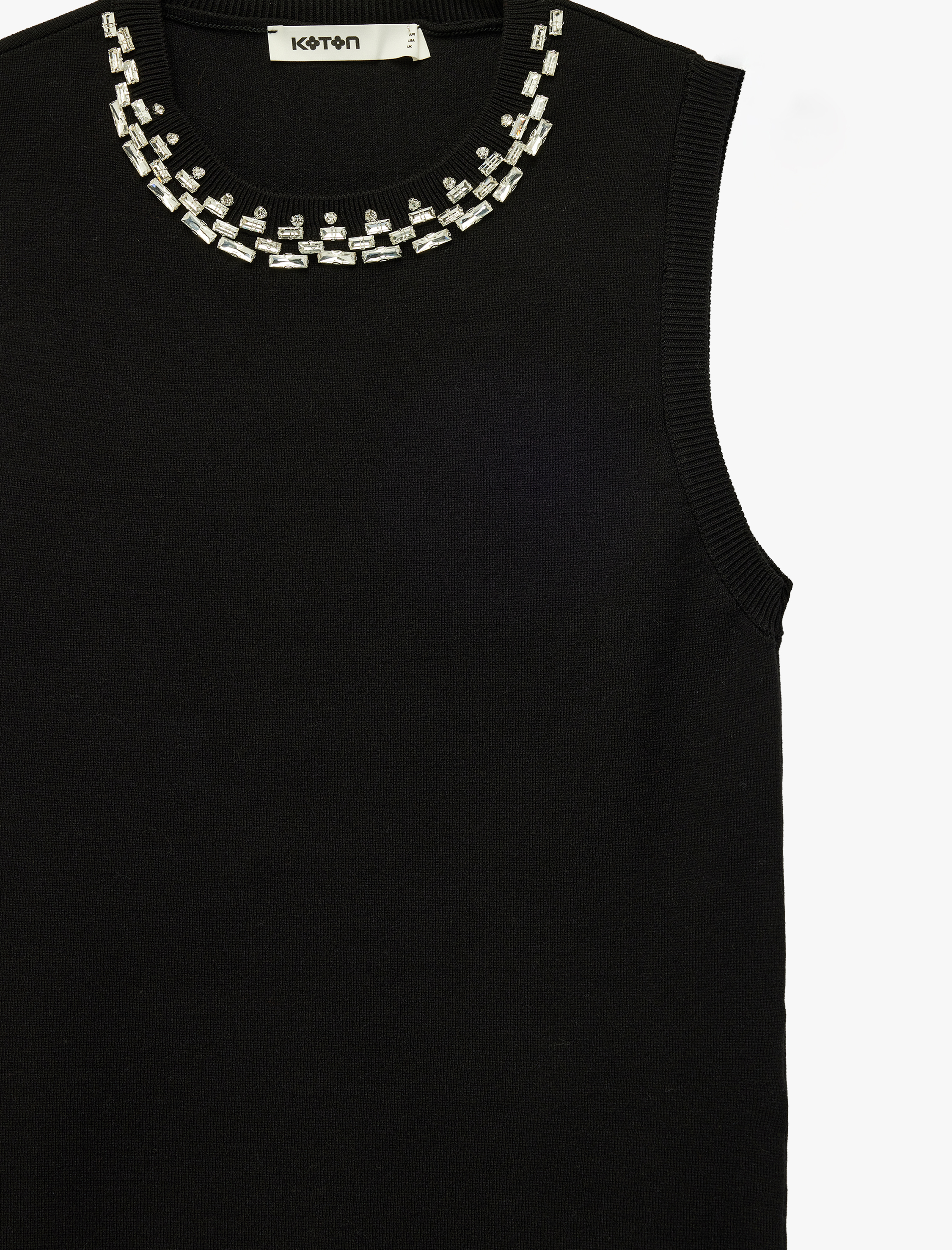   Bisiklet Yaka Kolsuz Taşlı Triko Bluz