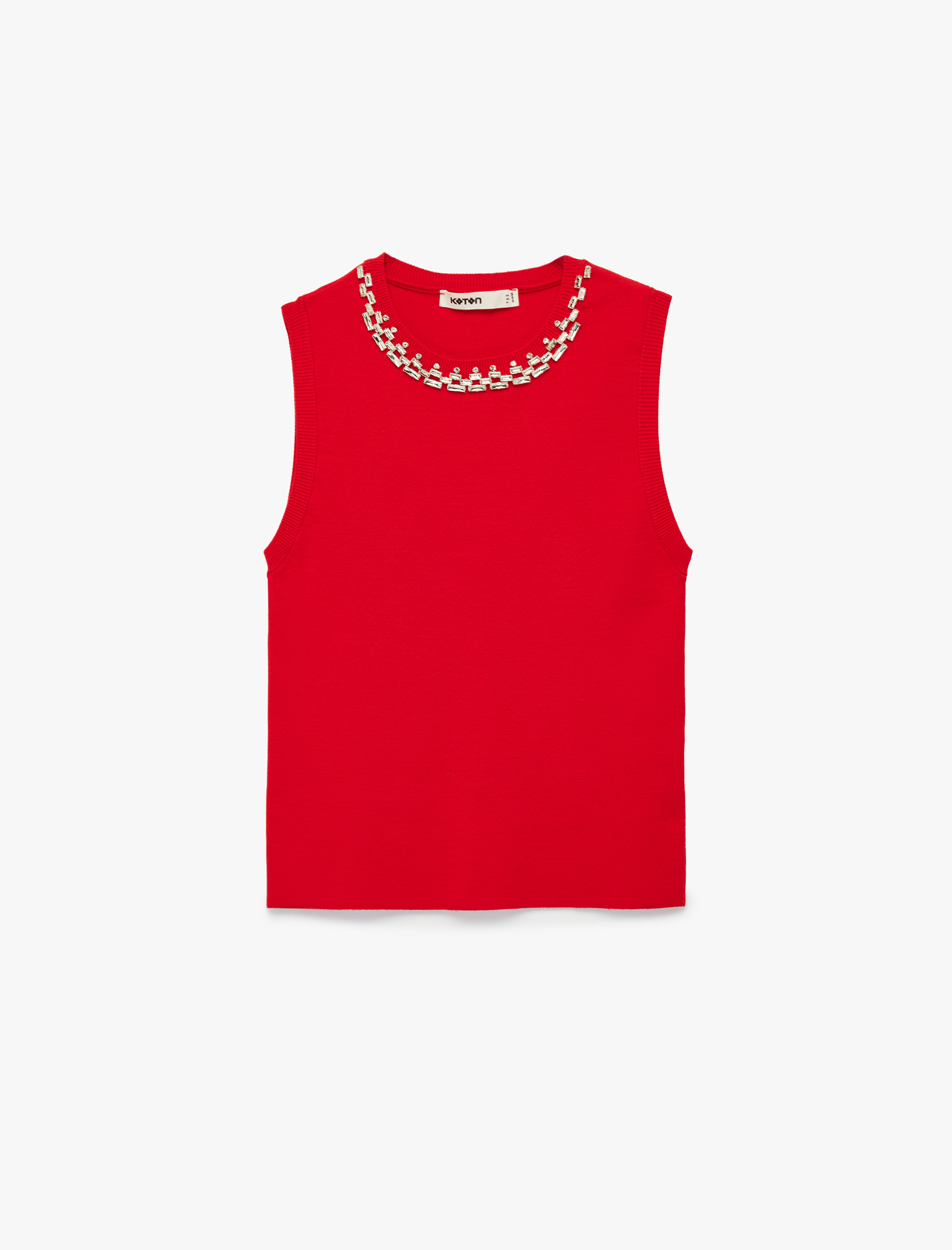   Bisiklet Yaka Kolsuz Taşlı Triko Bluz