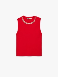 Bisiklet Yaka Kolsuz Taşlı Triko Bluz