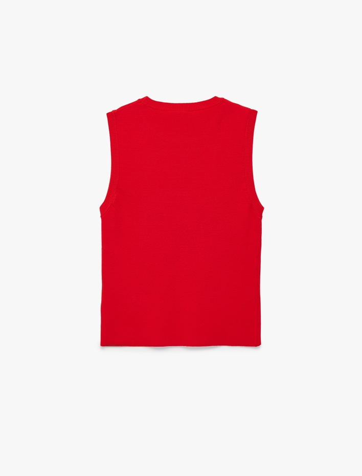  Bisiklet Yaka Kolsuz Taşlı Triko Bluz