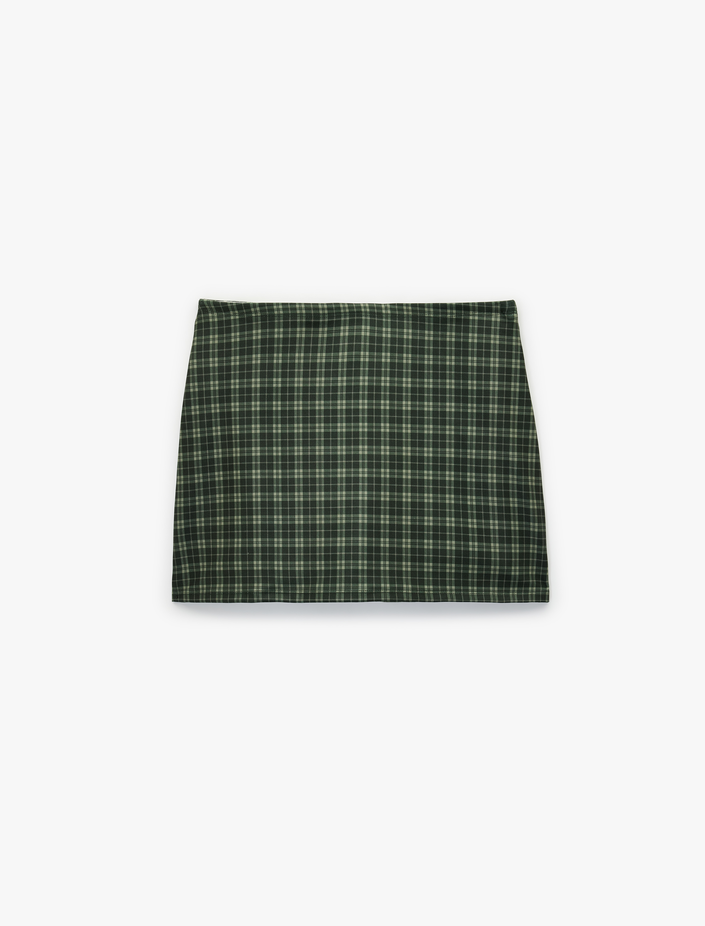   Yüksek Bel Slim Fit Ekose Şortlu Mini Etek