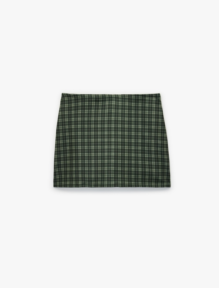  Yüksek Bel Slim Fit Ekose Şortlu Mini Etek