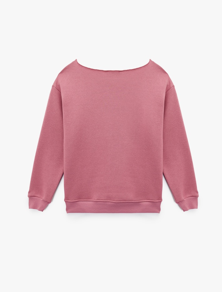  Rahat Kalıp Şardonlu Uzun Kollu Geniş Yuvarlak Yaka Baskılı Sweatshirt