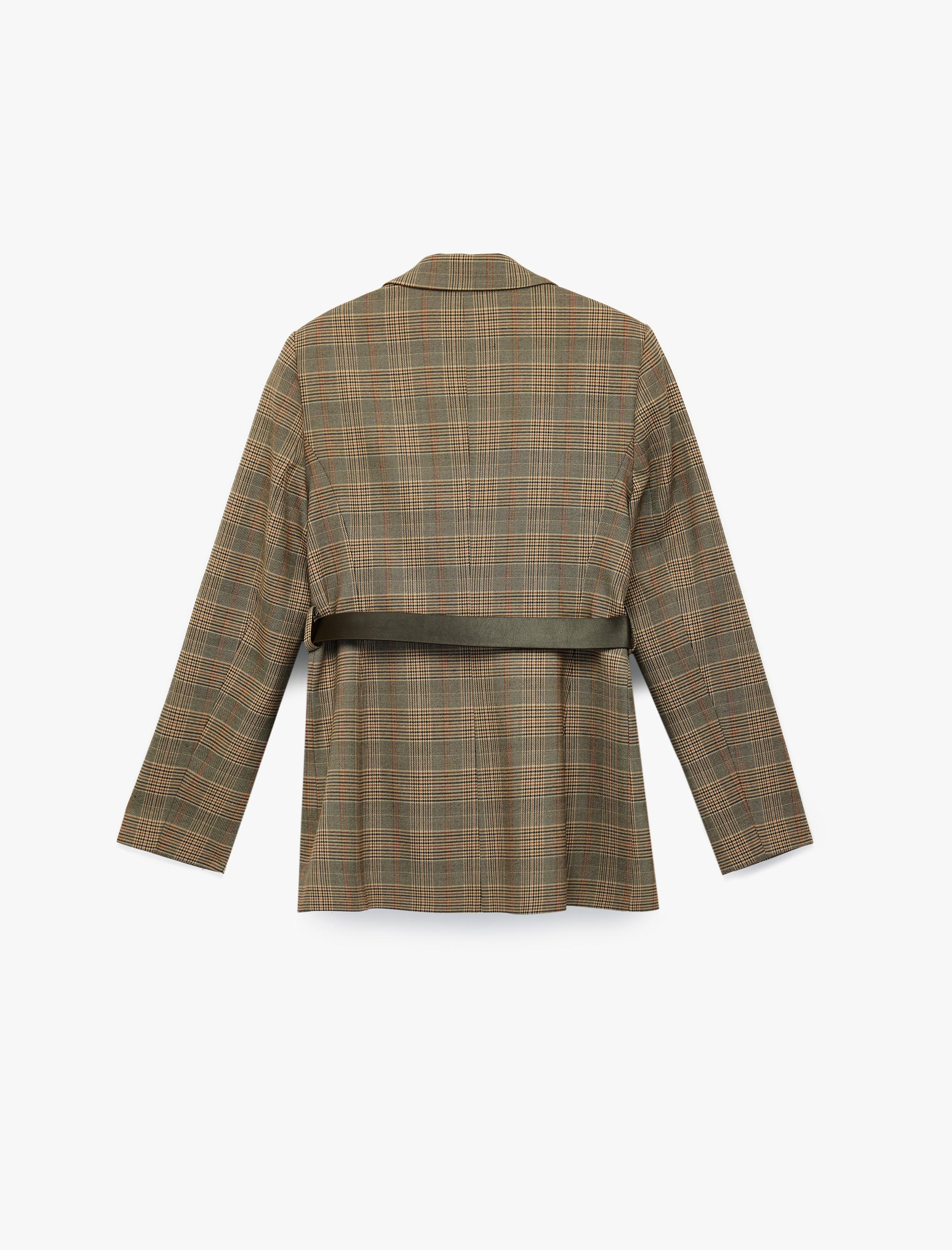   Cepli Uzun Kollu Kemerli Ekose Blazer Ceket