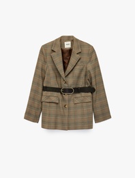 Cepli Uzun Kollu Kemerli Ekose Blazer Ceket