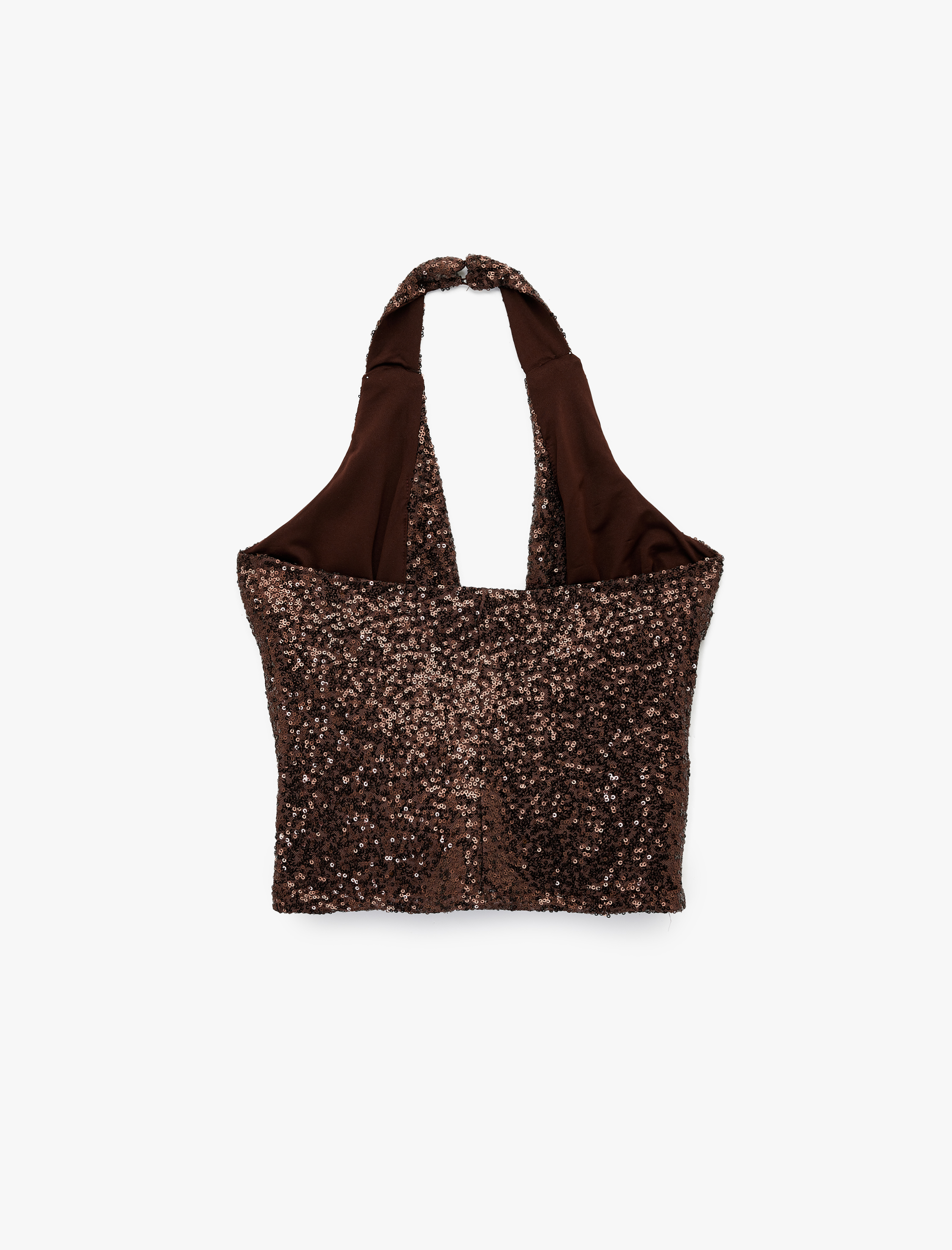   Degaje Halter Yaka Pullu Payetli Crop Bluz