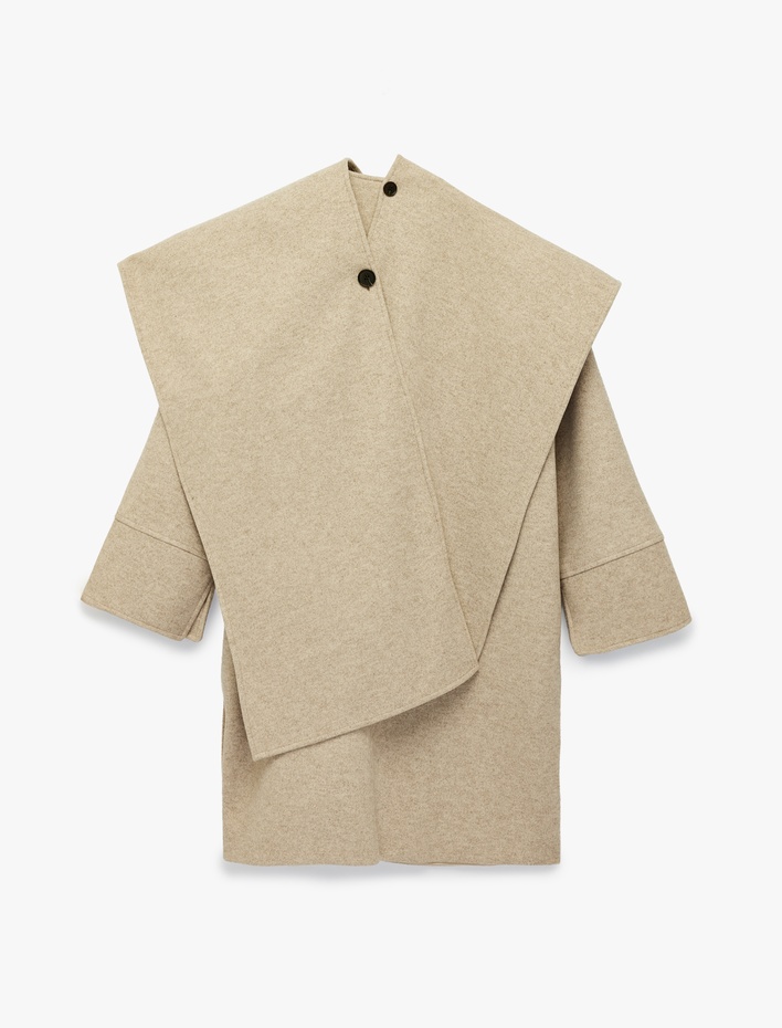  Atkılı Oversize Kaban Kaşe Uzun Kollu Düğmeli Cepli