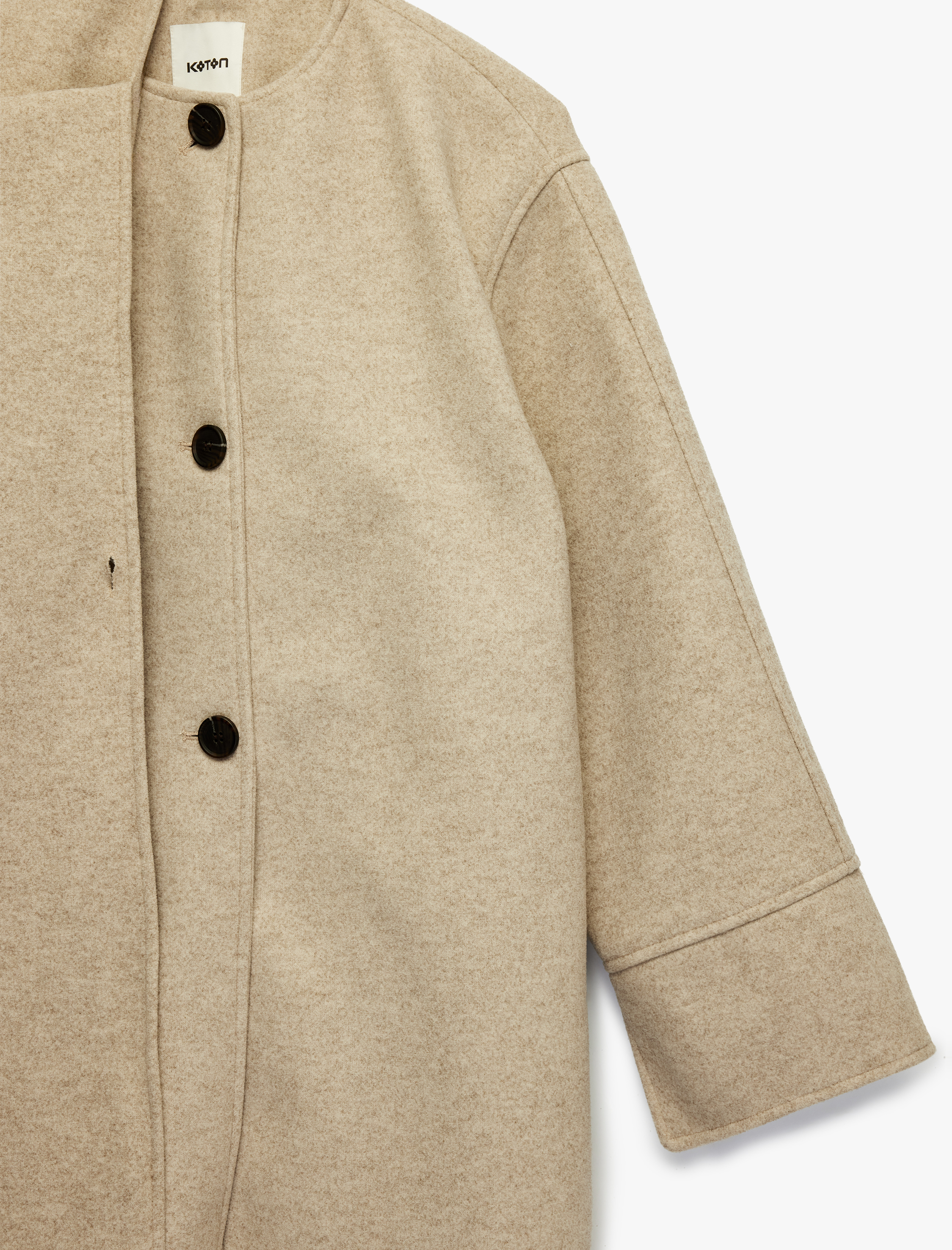   Atkılı Oversize Kaban Kaşe Uzun Kollu Düğmeli Cepli