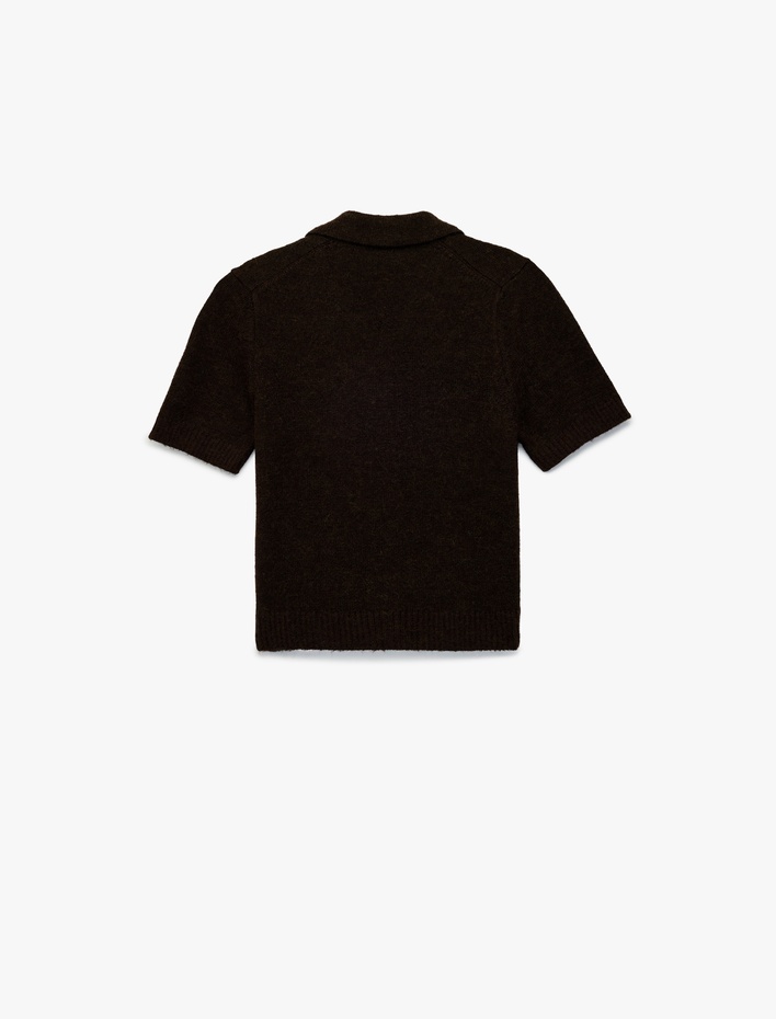  Düğmeli Polo Yaka Kısa Kollu Triko Hırka