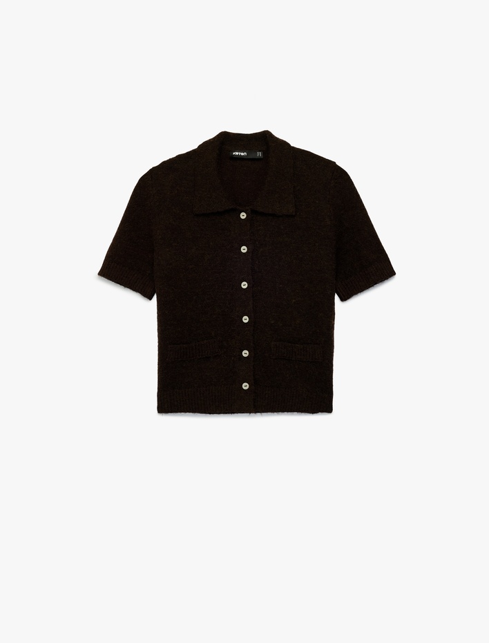  Düğmeli Polo Yaka Kısa Kollu Triko Hırka