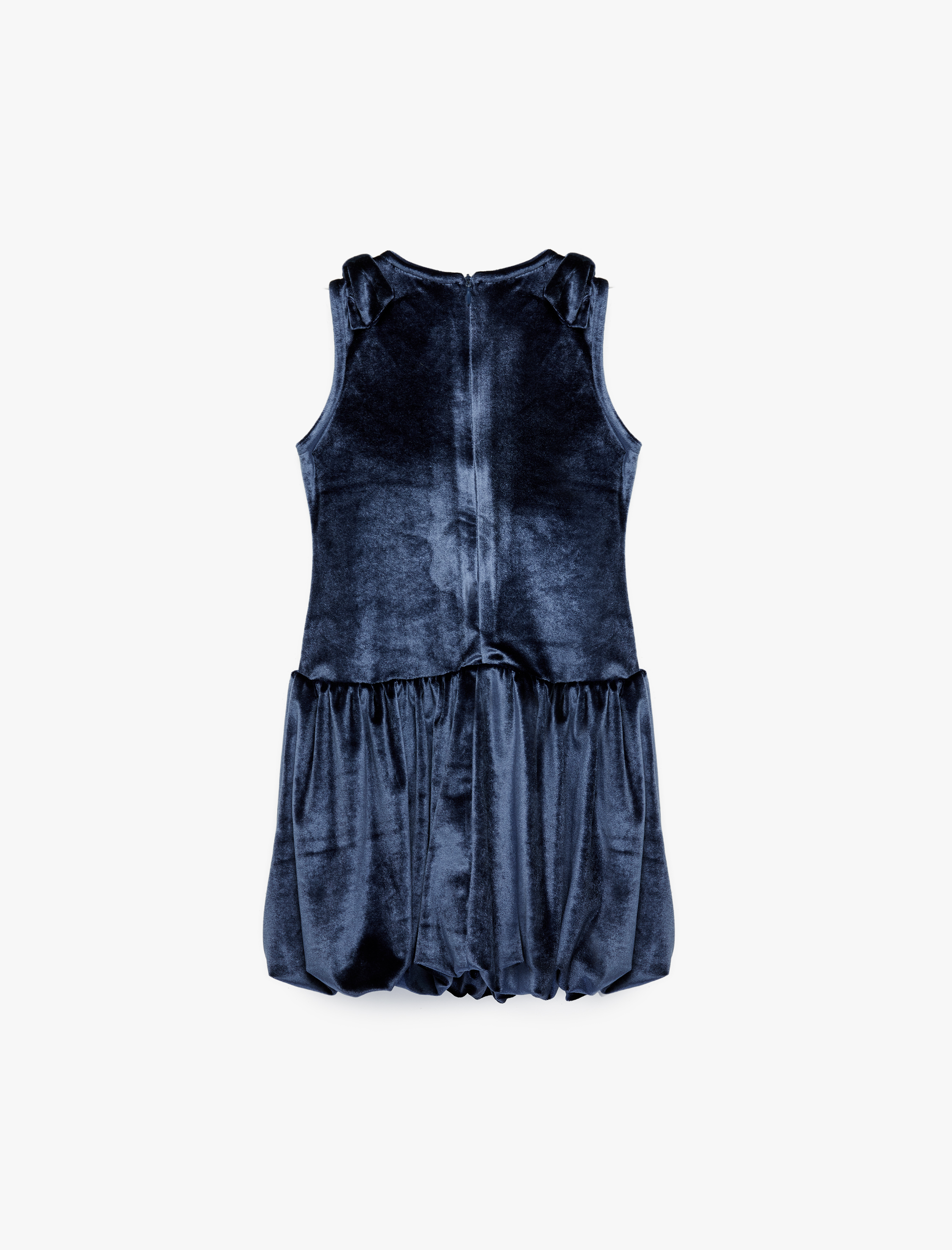  Kız Çocuk Fiyonklu Bisiklet Yaka Kolsuz Kadife Elbise