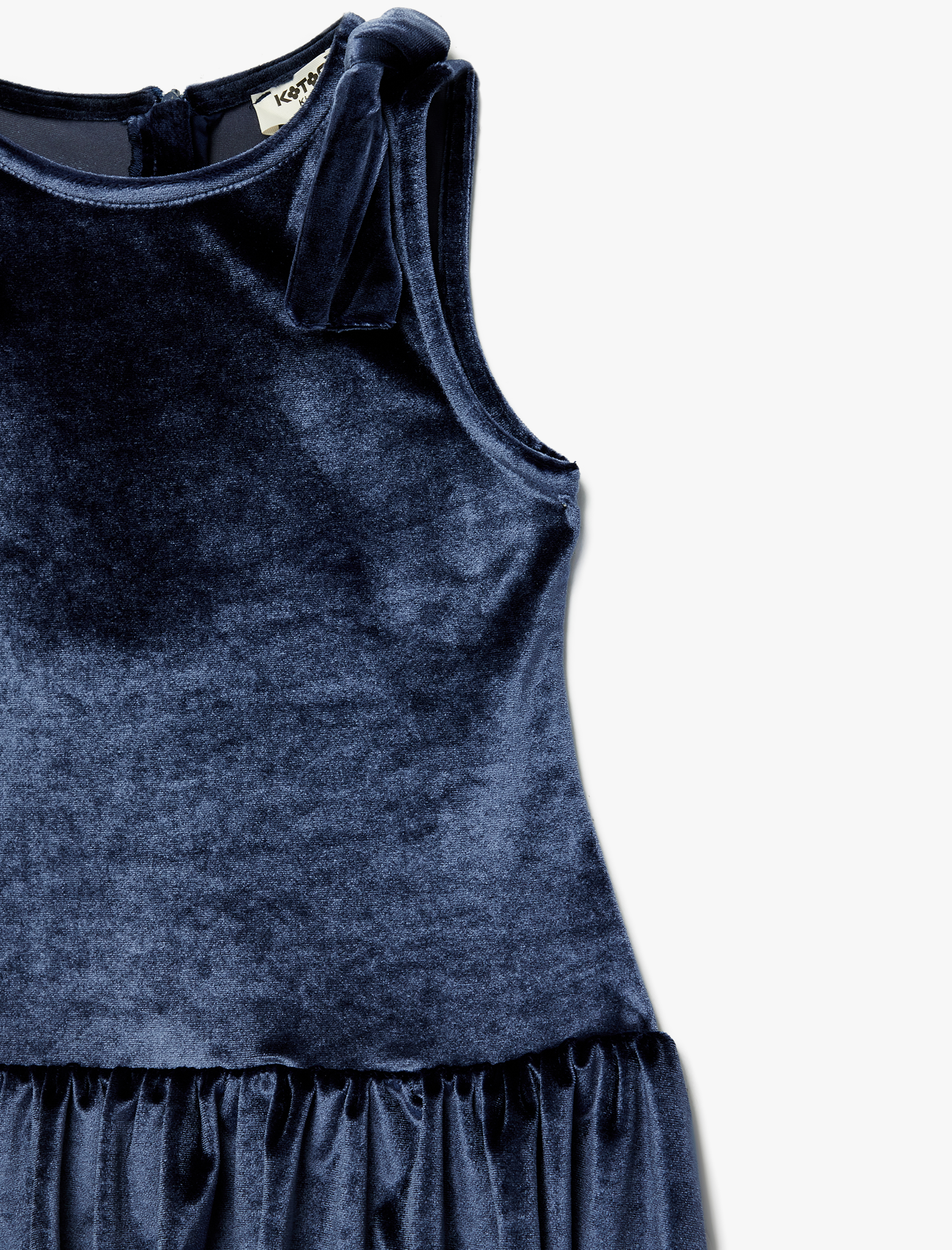  Kız Çocuk Fiyonklu Bisiklet Yaka Kolsuz Kadife Elbise