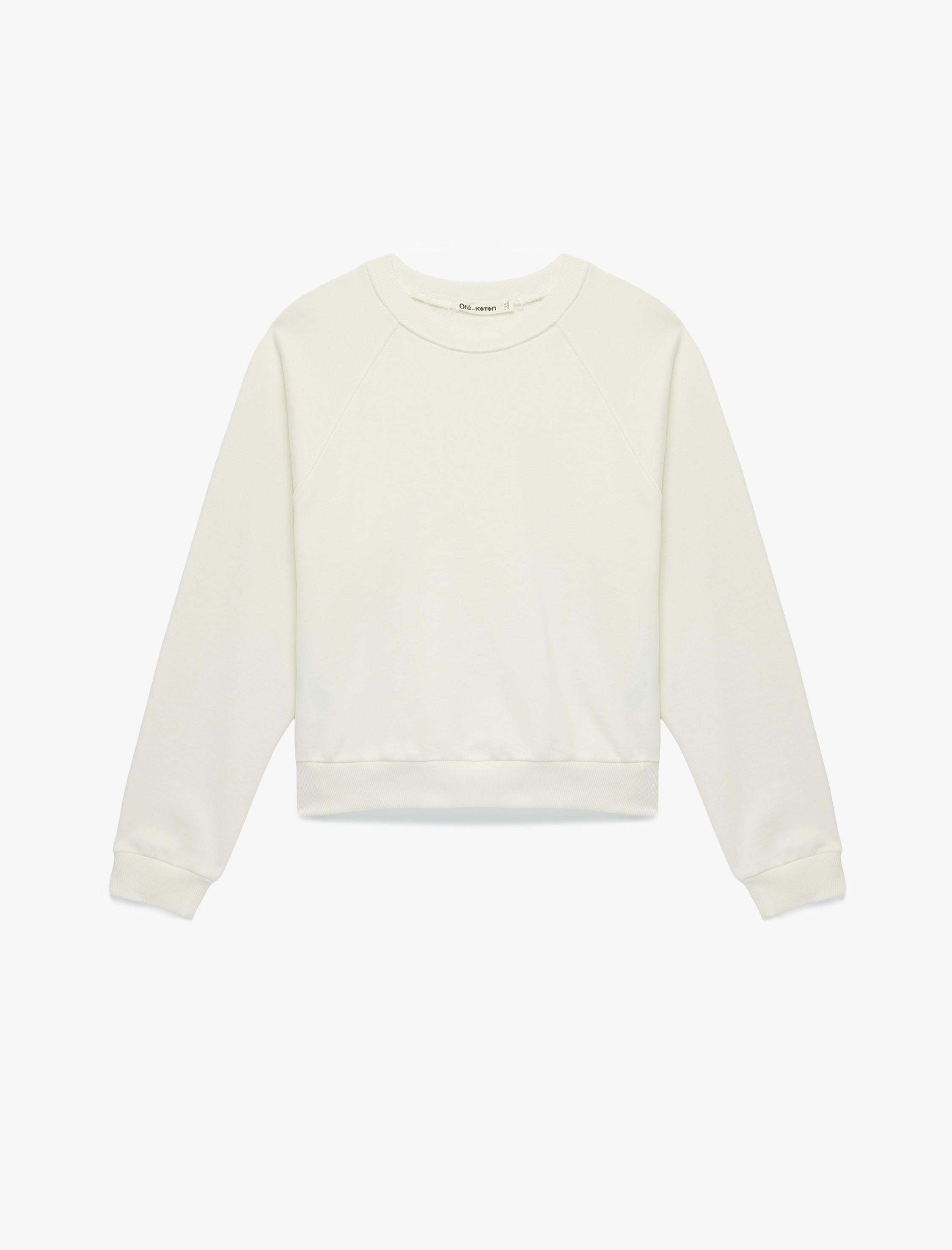   Pamuklu Rahat Kalıp Şardonlu Uzun Kollu Bisiklet Yaka Sweatshirt