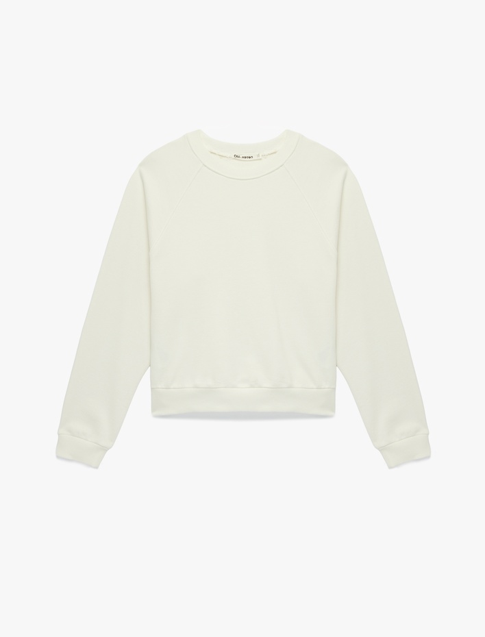  Pamuklu Rahat Kalıp Şardonlu Uzun Kollu Bisiklet Yaka Sweatshirt