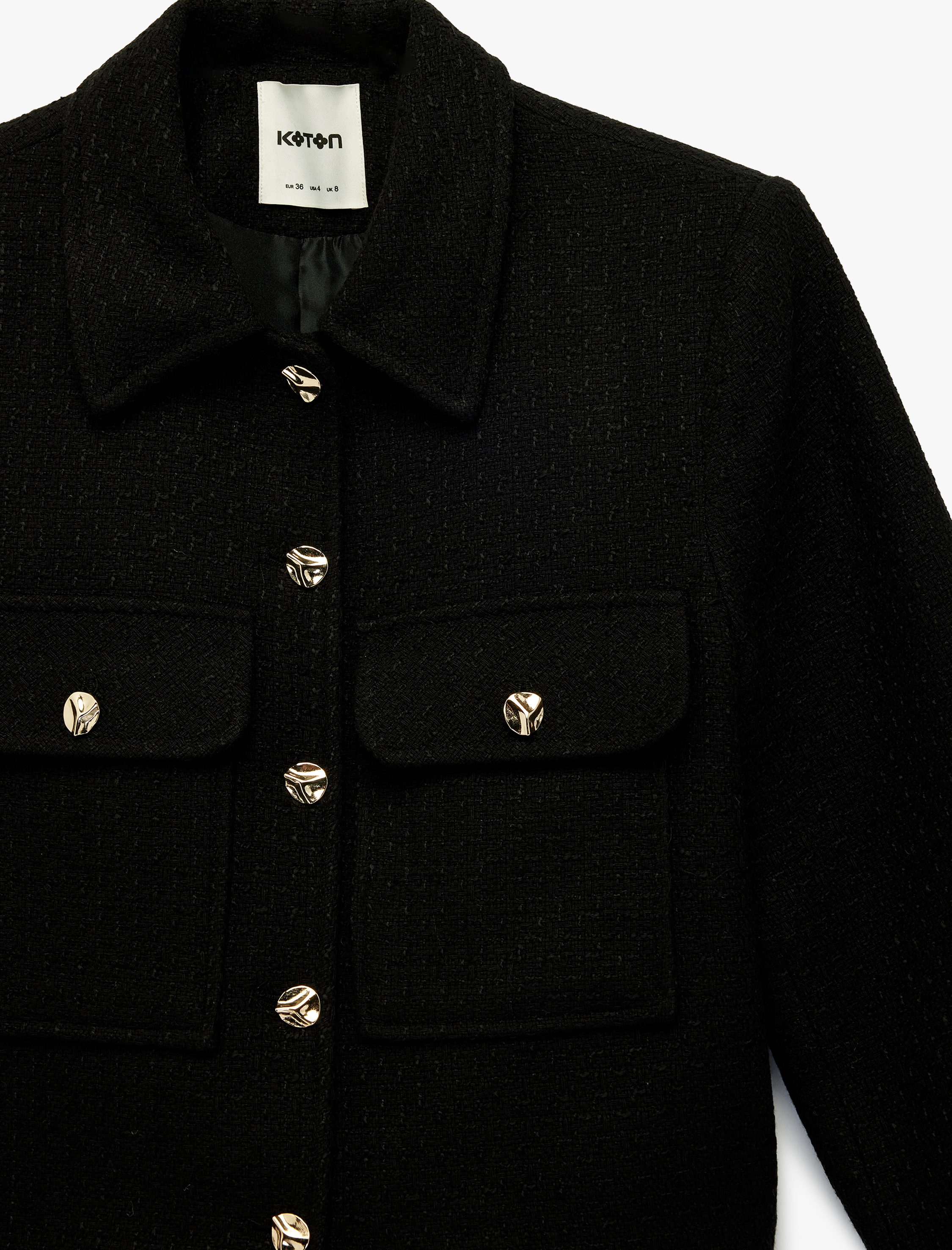   Cepli Düğmeli Uzun Kollu Tüvit Ceket