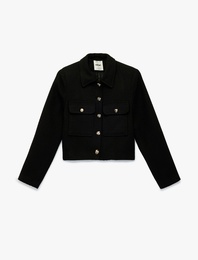 Cepli Düğmeli Uzun Kollu Tüvit Ceket