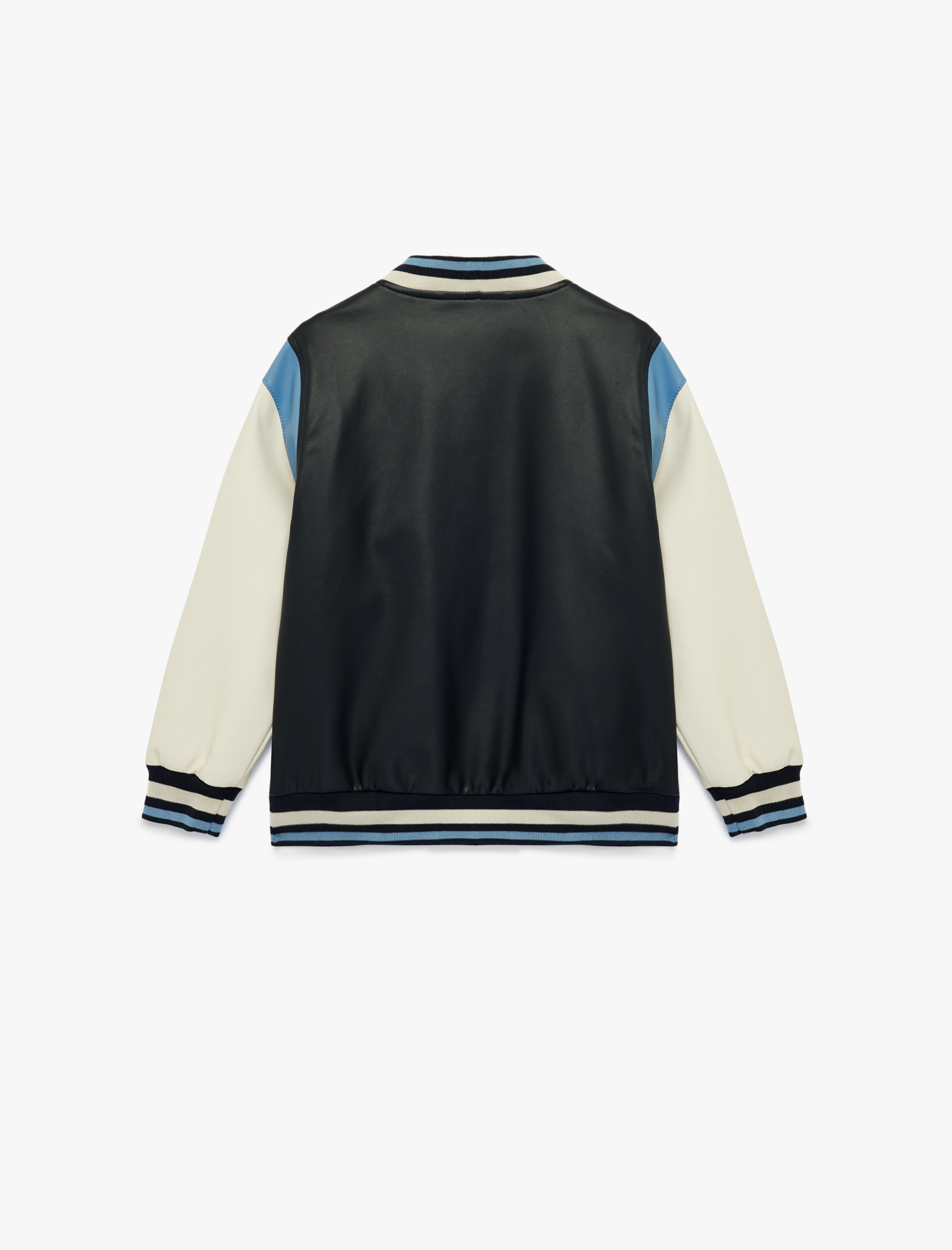  Erkek Çocuk Uzun Kollu Bisiklet Yaka Suni Deri Bomber Kolej Ceket