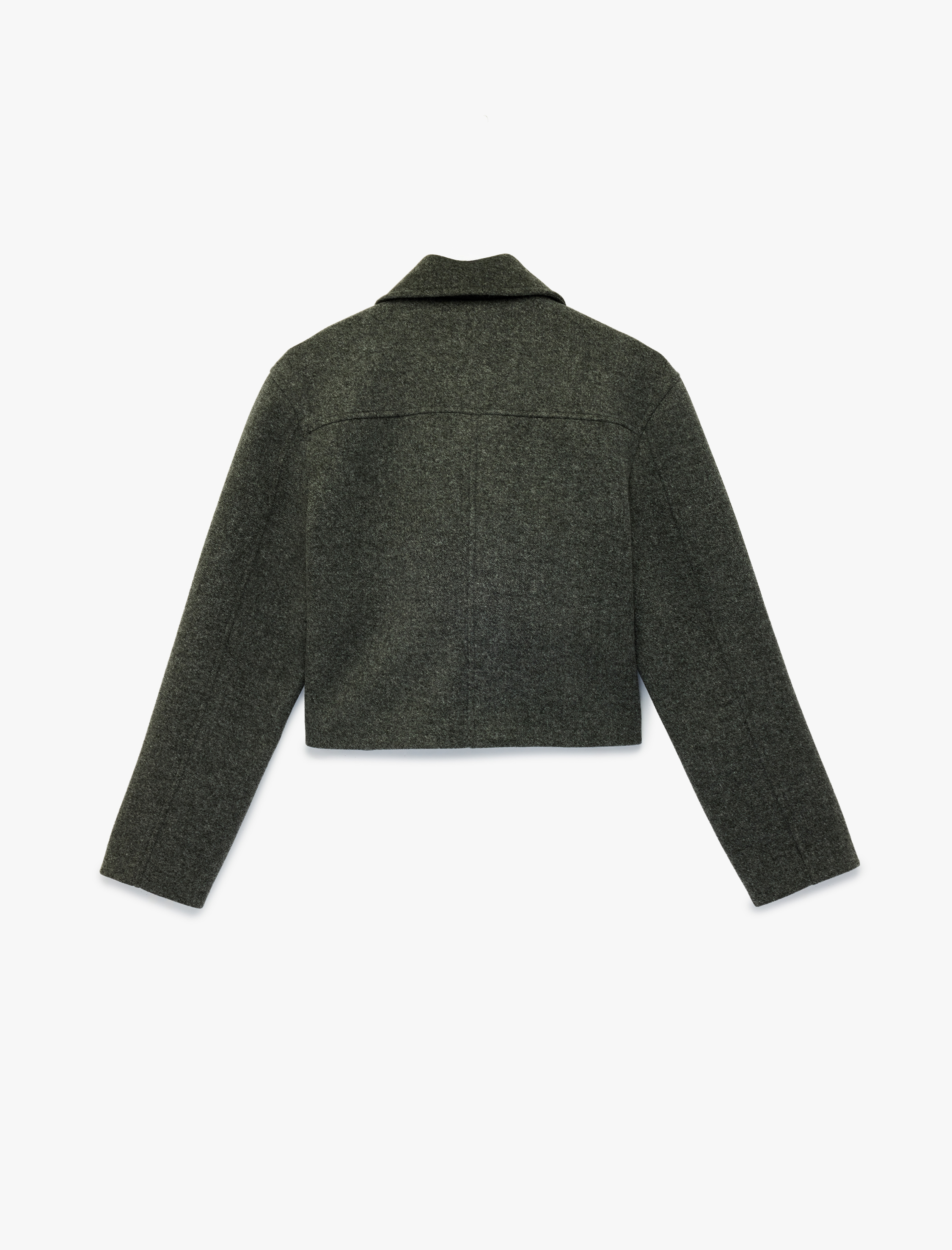   Uzun Kollu Fermuarlı Cepli Crop Kaşe Ceket