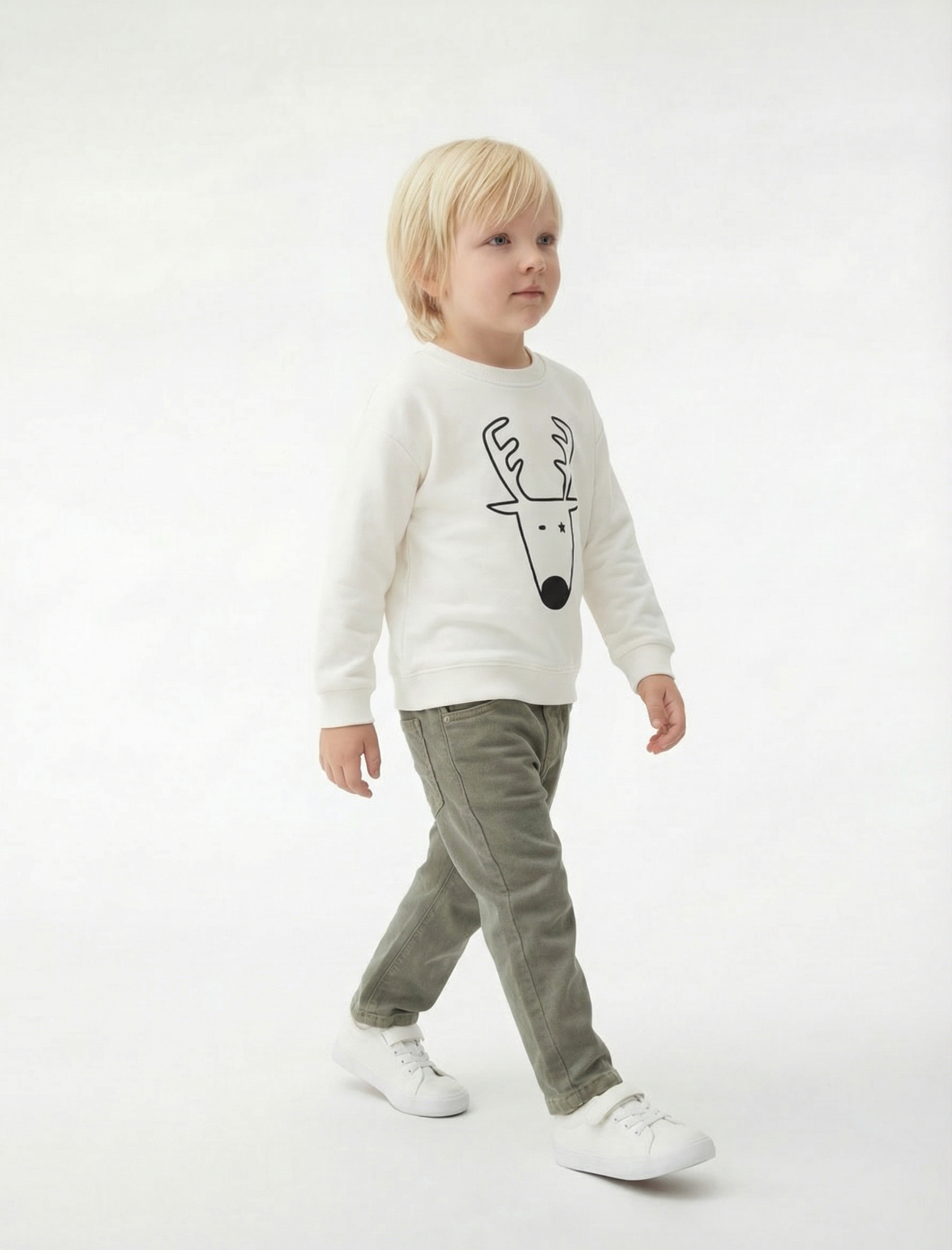  Erkek Bebek Yılbaşı Baskılı Uzun Kollu Şardonlu Bisiklet Yaka Yılbaşı Sweatshirt