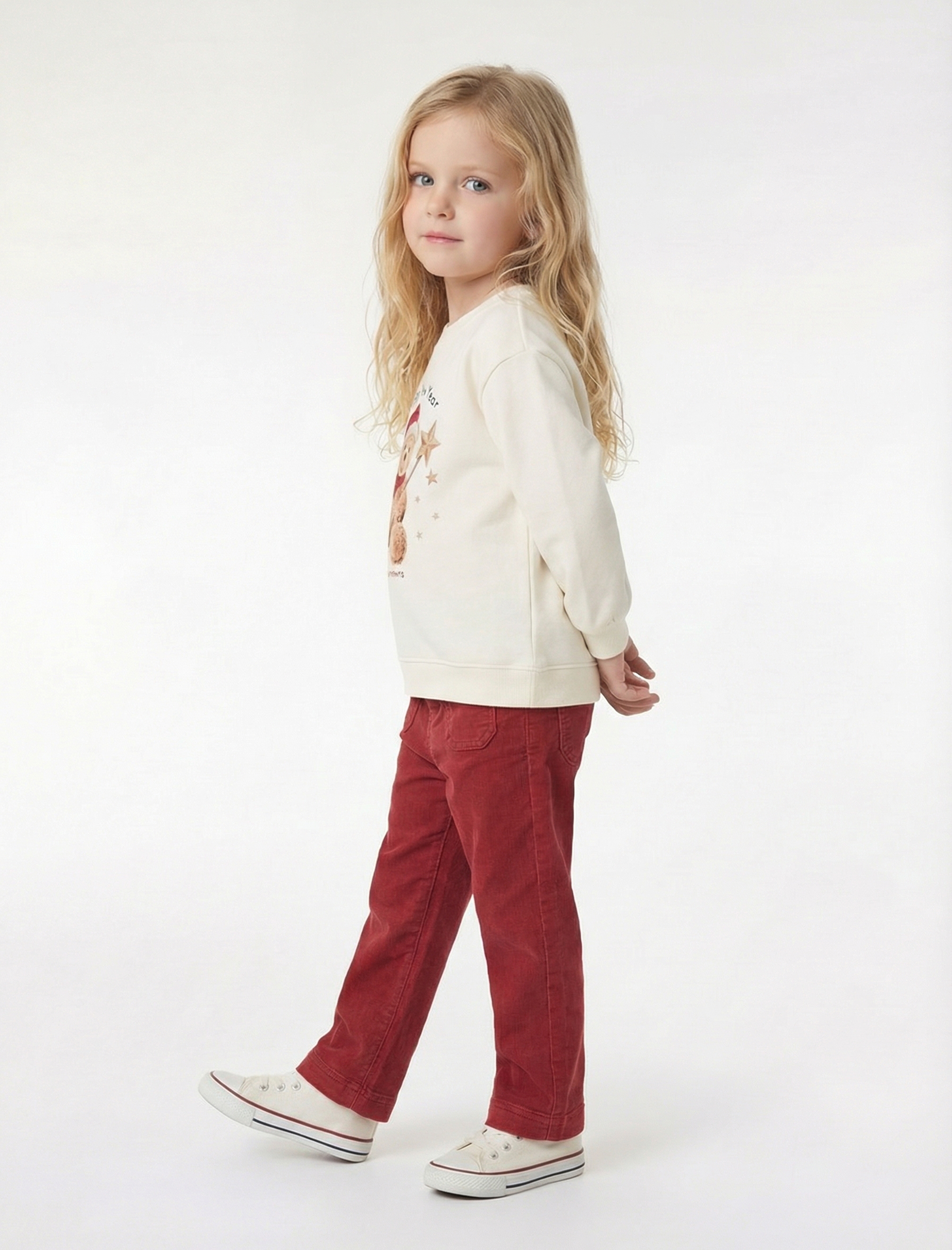  Kız Bebek Pamuklu Cep Detaylı Geniş Paça Pantolon