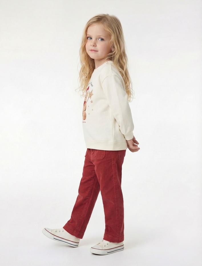 Kız Bebek Pamuklu Cep Detaylı Geniş Paça Pantolon