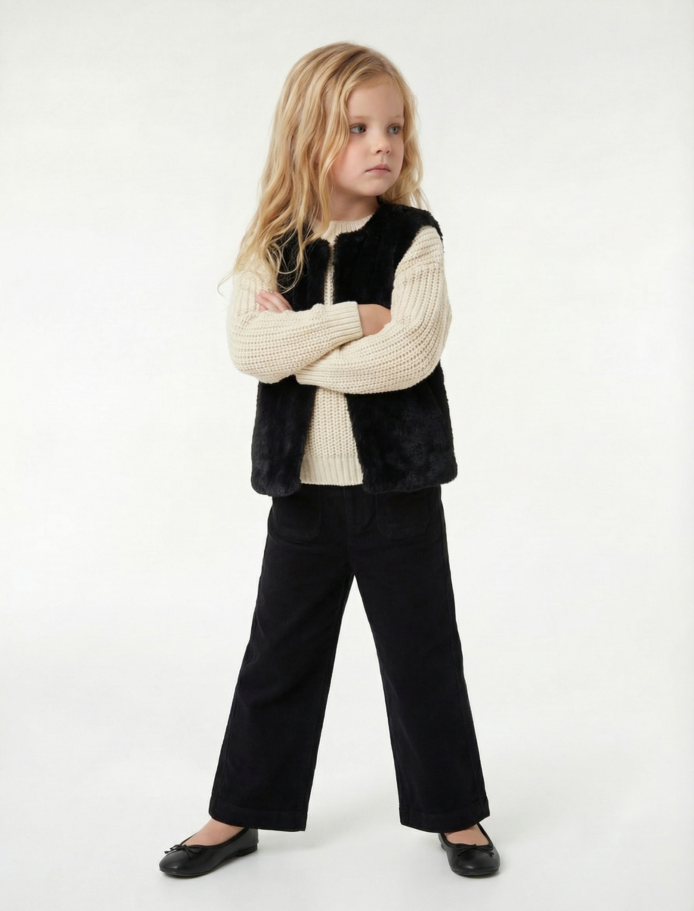  Kız Bebek Pamuklu Cep Detaylı Geniş Paça Pantolon