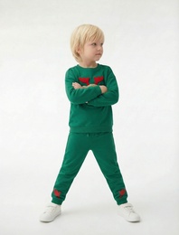 Geyik Nakışlı Uzun Kollu Bisiklet Yaka Şardonlu Yılbaşı Sweatshirt