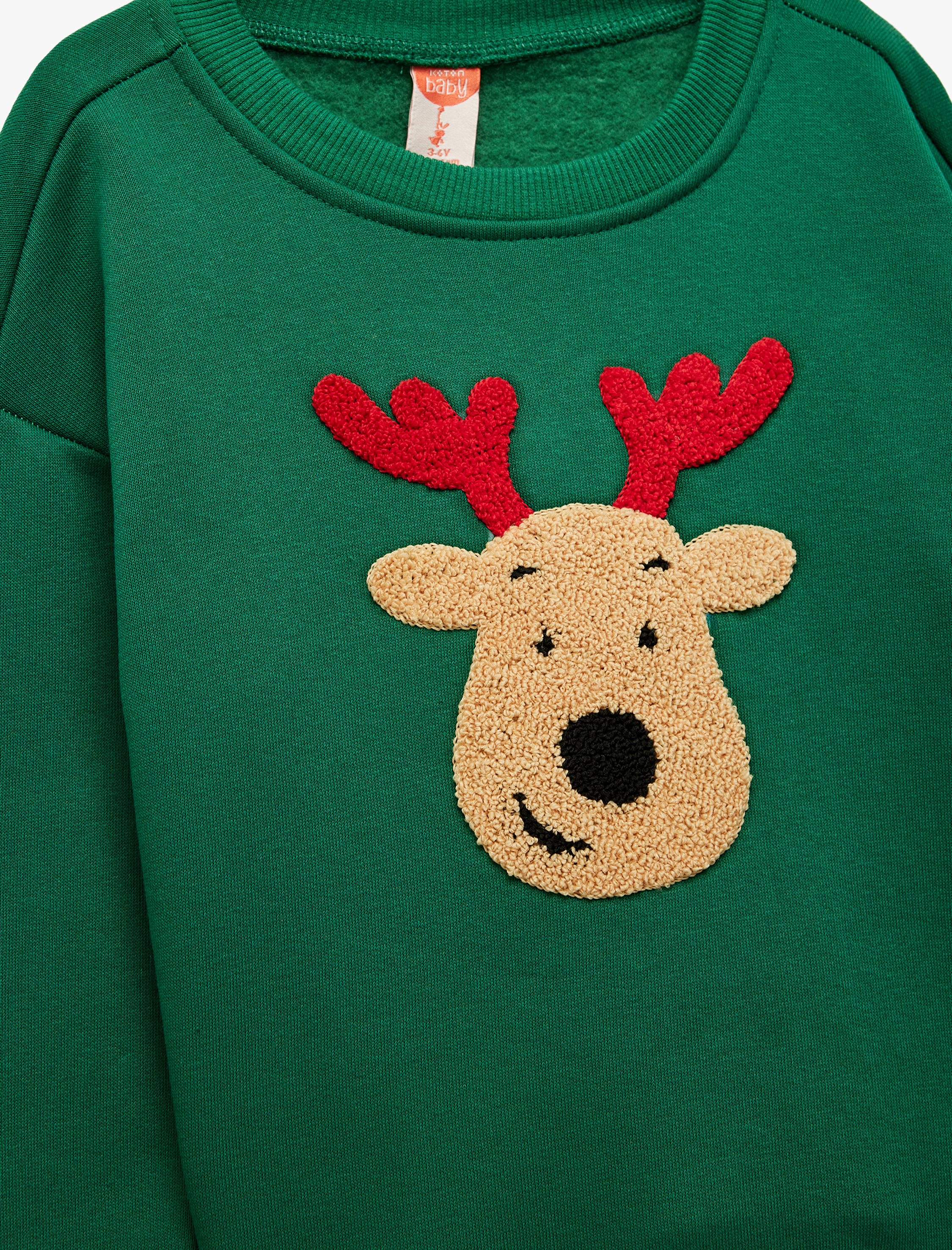  Erkek Bebek Geyik Nakışlı Uzun Kollu Bisiklet Yaka Şardonlu Yılbaşı Sweatshirt