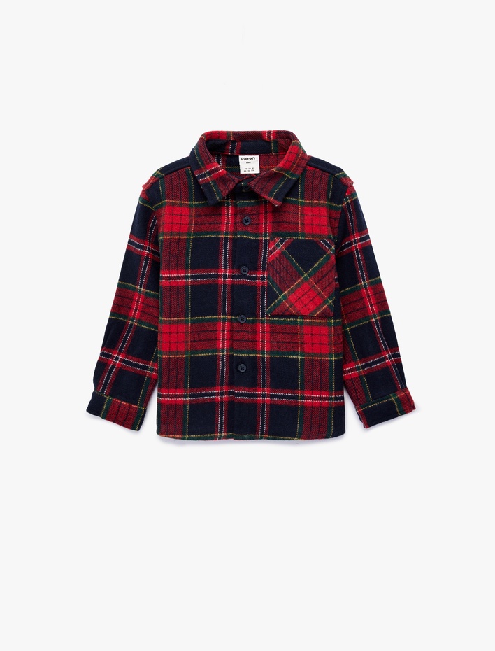 Erkek Bebek Uzun Kollu Cep Detaylı Ekoseli Yılbaşı Gömleği