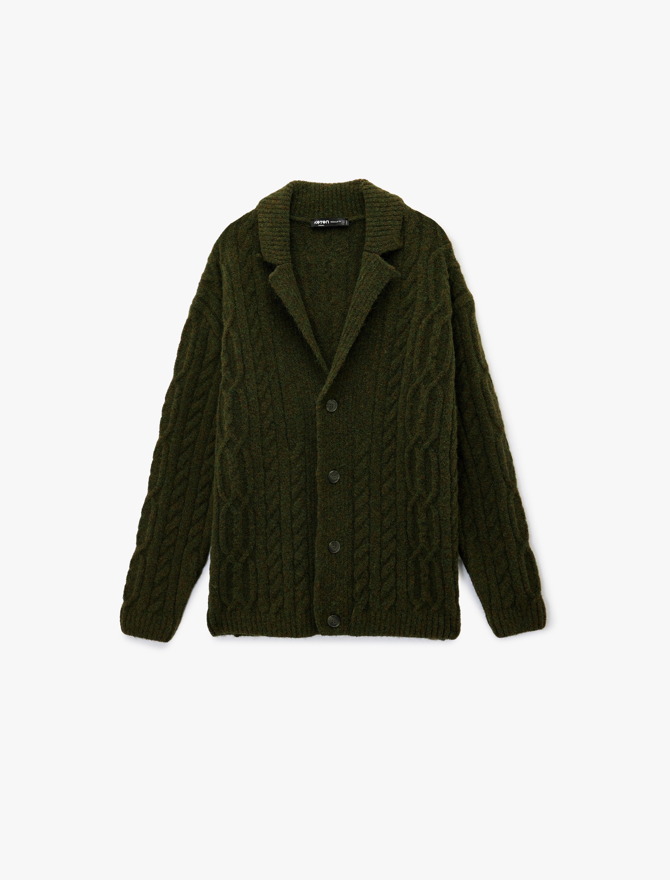   Uzun Kollu V Yaka Dokulu Düğmeli Triko Hırka