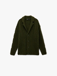 Uzun Kollu V Yaka Dokulu Düğmeli Triko Hırka