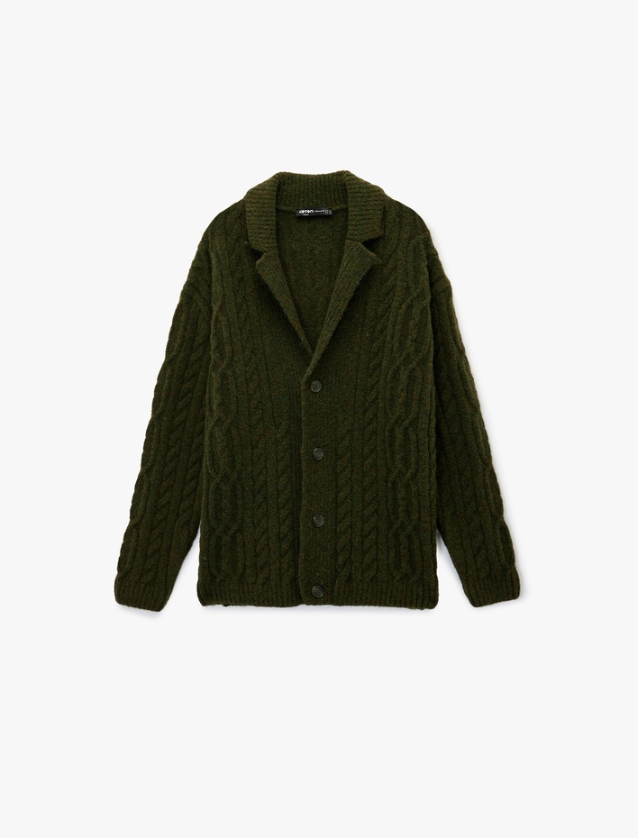  Uzun Kollu V Yaka Dokulu Düğmeli Triko Hırka