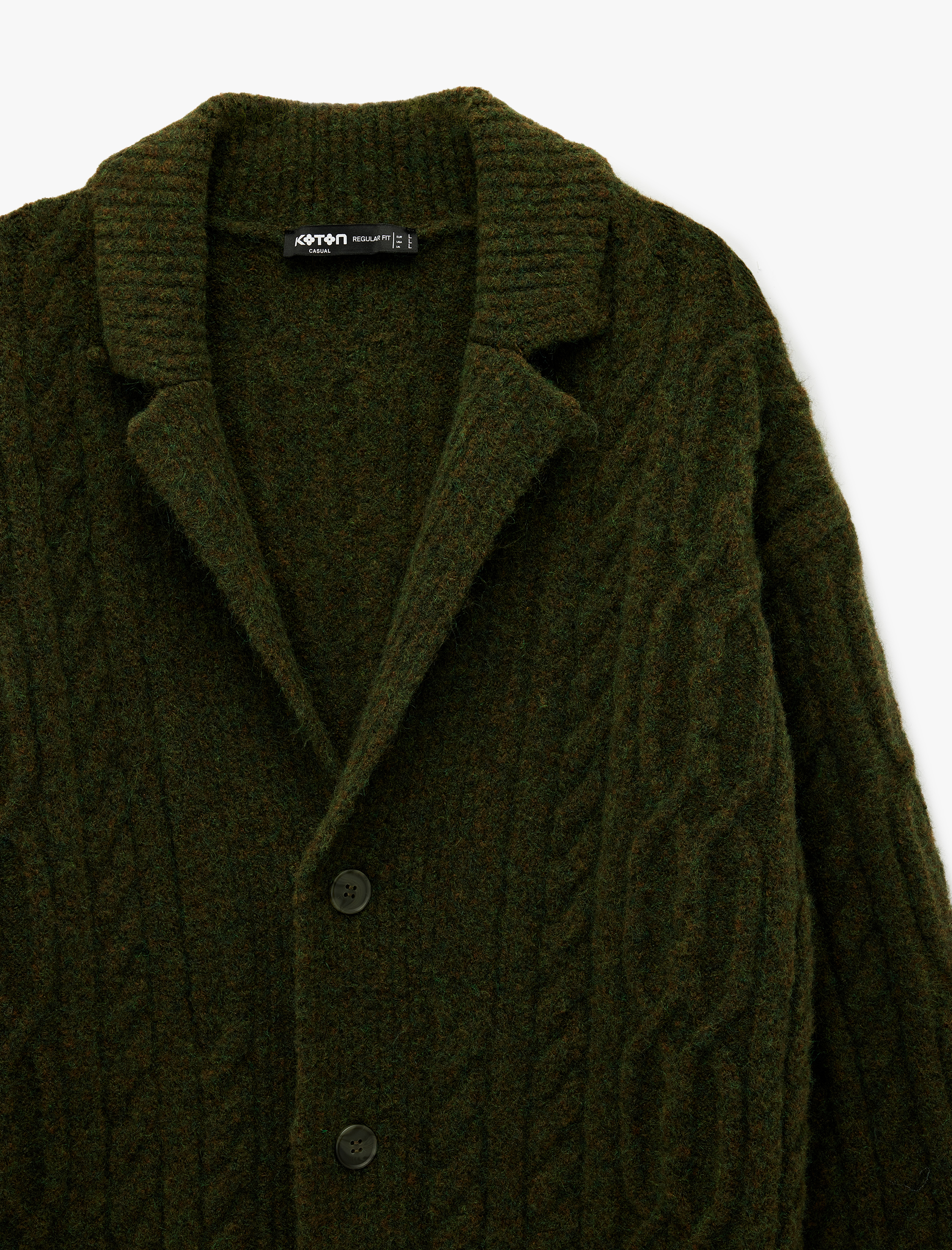   Uzun Kollu V Yaka Dokulu Düğmeli Triko Hırka