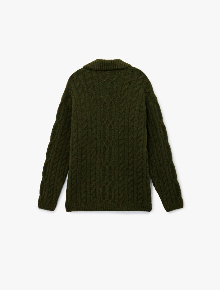  Uzun Kollu V Yaka Dokulu Düğmeli Triko Hırka