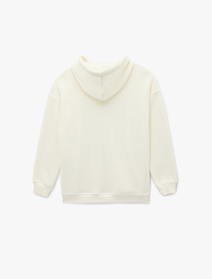  Rahat Kalıp Şardonlu Uzun Kollu Baskılı Kapüşonlu Sweatshirt