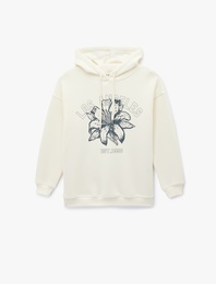 Rahat Kalıp Şardonlu Uzun Kollu Baskılı Kapüşonlu Sweatshirt