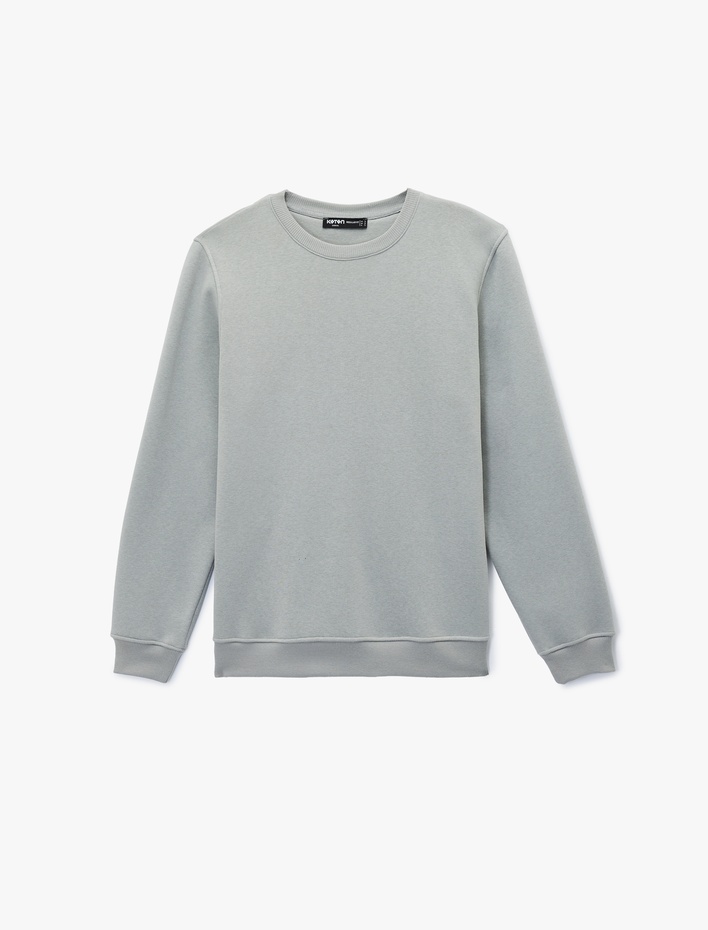  Pamuklu Uzun Kollu Şardonlu Bisiklet Yaka Erkek Basic Sweatshirt