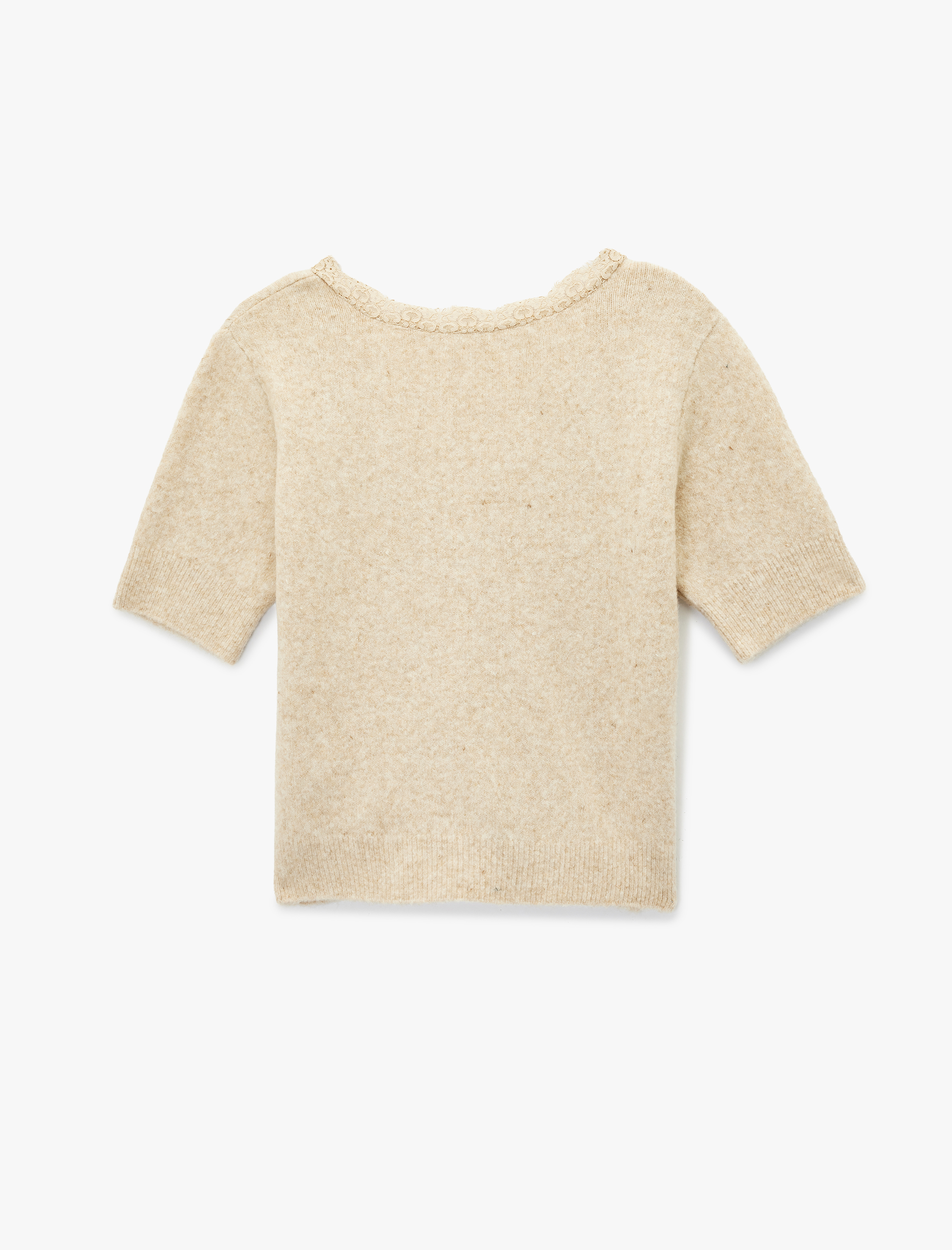   Koton X Şahika Ercümen - Kısa Kollu Dantel Detaylı V Yaka Triko Crop Kazak