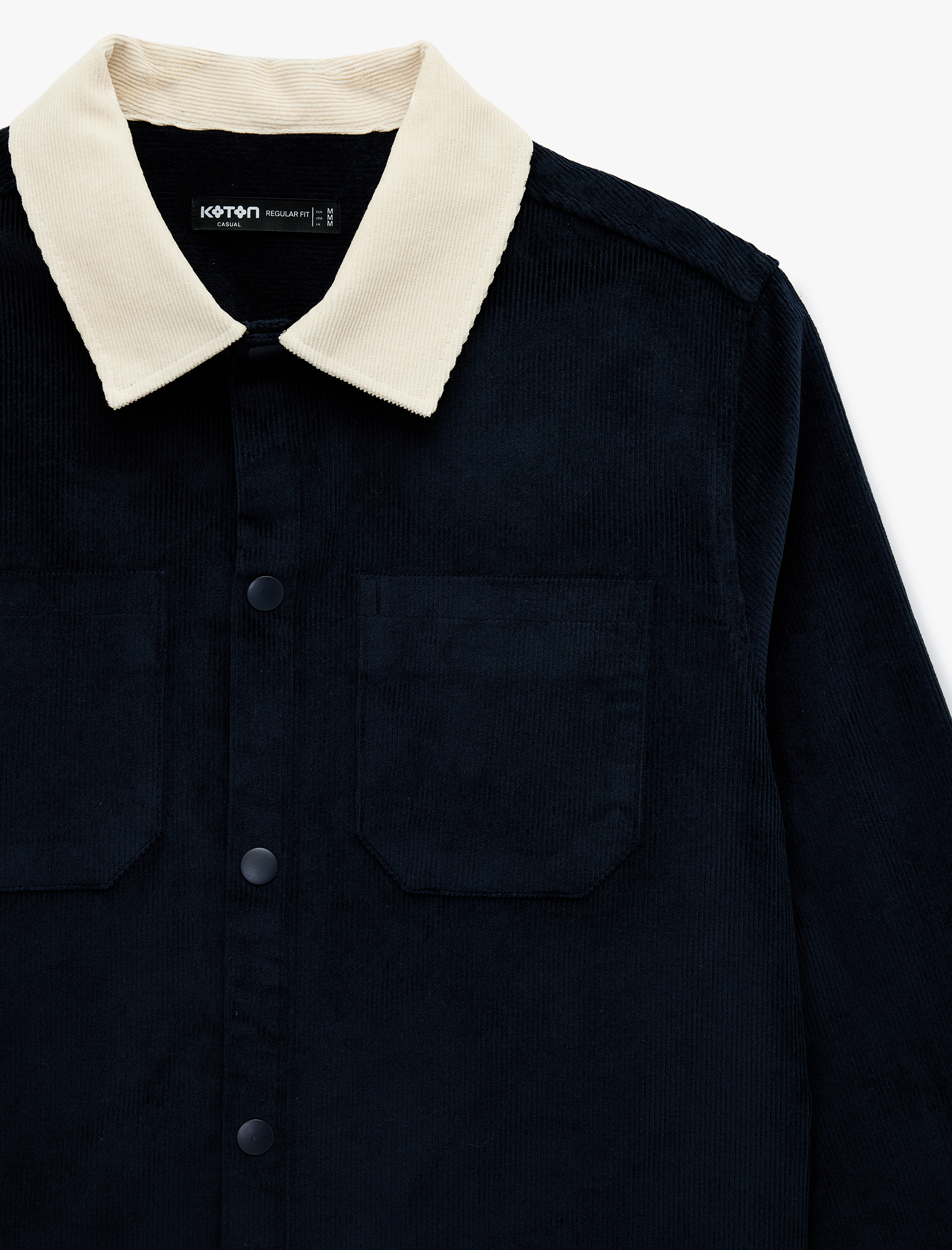   Regular Fit Uzun Kollu Cepli Renk Kontrastlı Klasik Yaka Fitilli Kadife Gömlek Ceket