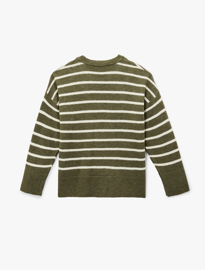  Uzun Kollu Bisiklet Yaka Çizgili Triko Kazak